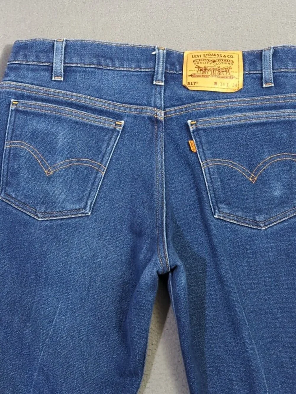 Levi's VTG Jeans Men's 34x34 Fits 32x29 Blue 517 Orange Tab Boot Made In USA